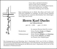 Traueranzeige Karl Dachs