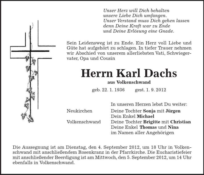 Traueranzeige Karl Dachs