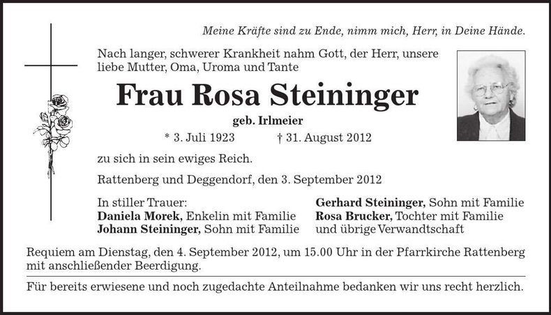 Traueranzeige Rosa Steininger