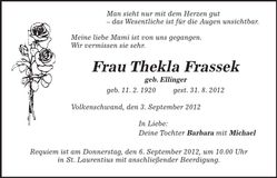 Traueranzeige Thekla Frassek