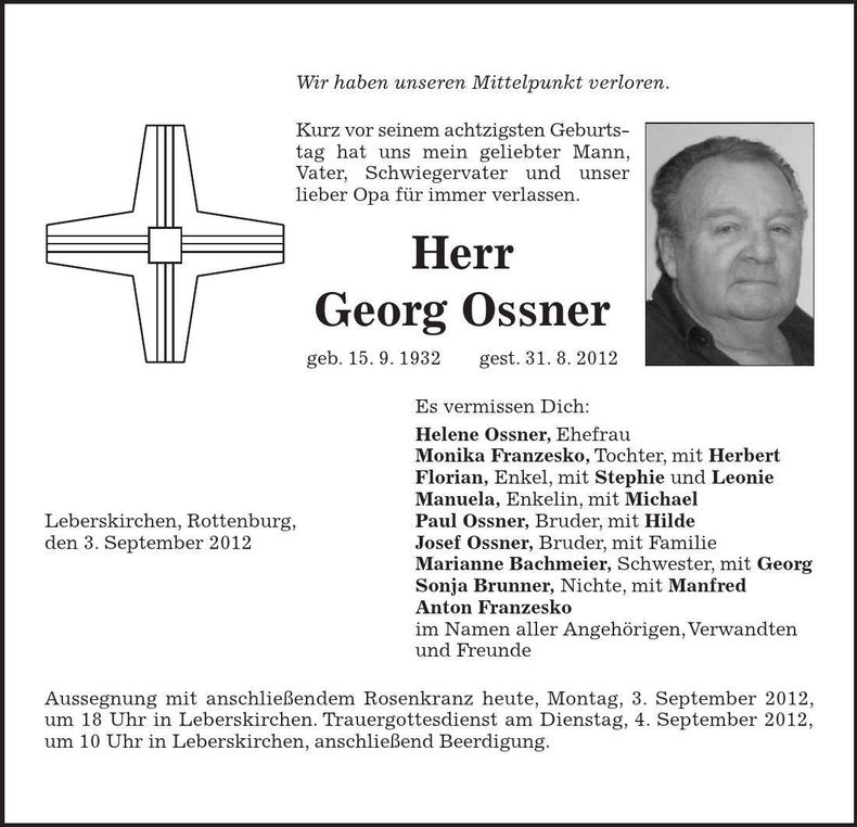 Traueranzeige Georg Ossner