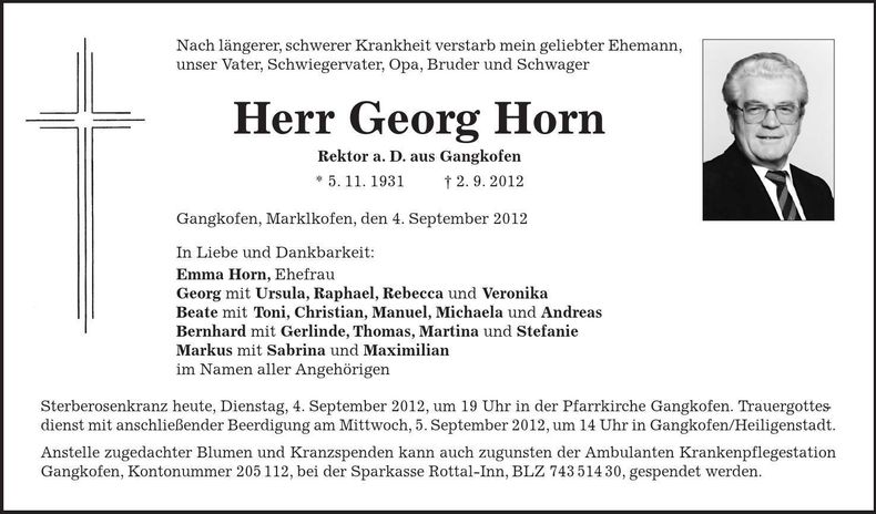 Traueranzeige Georg Horn