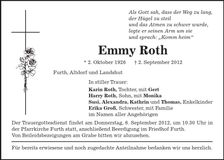 Traueranzeige Emmy Roth