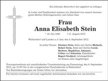 Traueranzeige Anna Stein