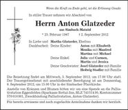 Traueranzeige Anton Glatzeder