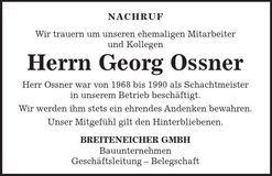Traueranzeige Georg Ossner