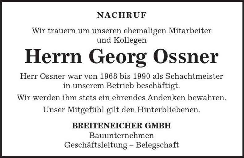Traueranzeige Georg Ossner