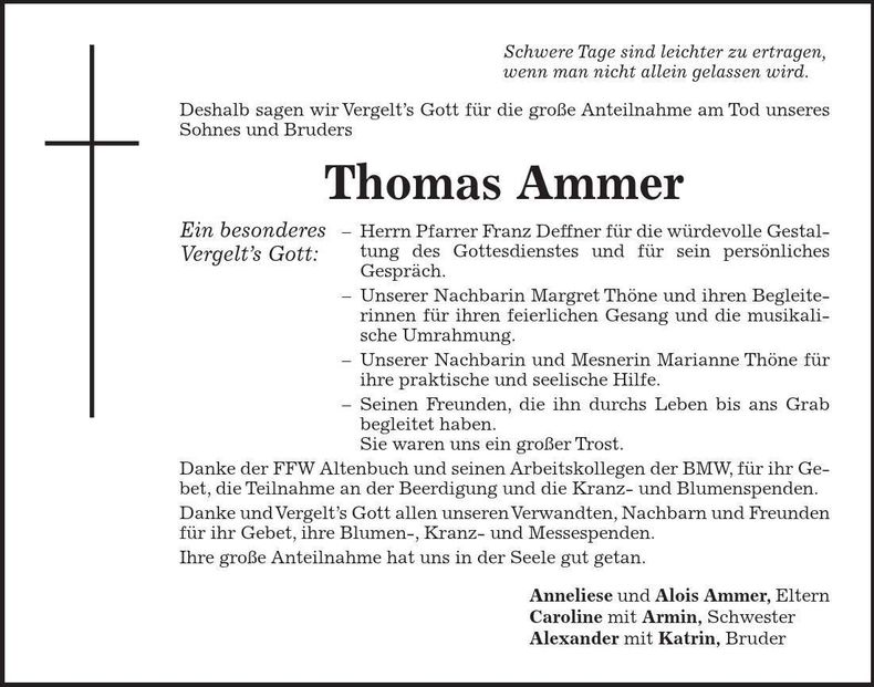 Traueranzeige Thomas Ammer