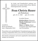 Traueranzeige Christa Bauer