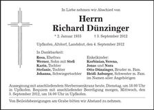 Traueranzeige Richard Dünzinger