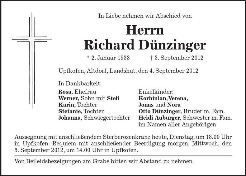 Traueranzeige Richard Dünzinger