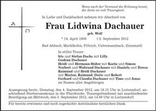 Traueranzeige Lidwina Dachauer