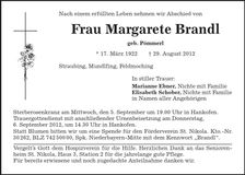 Traueranzeige Margarete Brandl