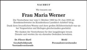 Traueranzeige Maria Werner