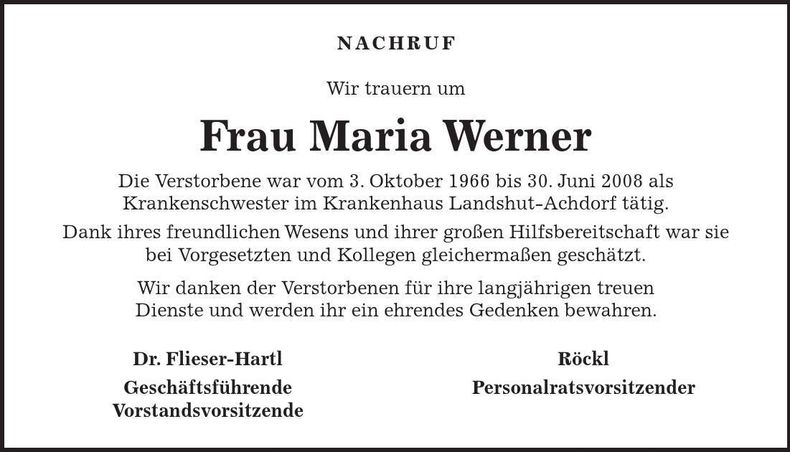 Traueranzeige Maria Werner