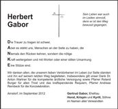 Traueranzeige Herbert Gabor