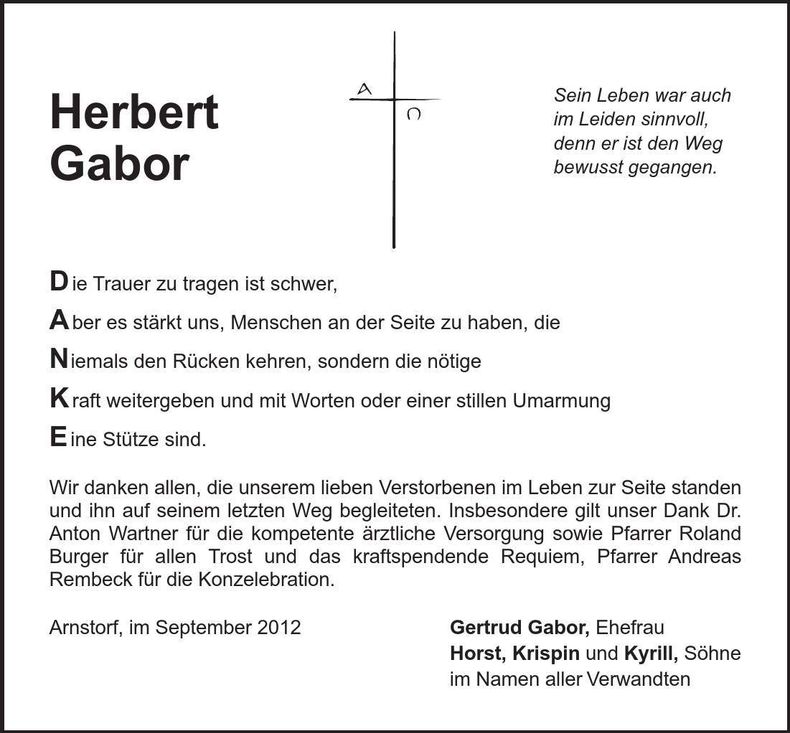 Traueranzeige Herbert Gabor