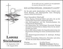 Traueranzeige Lorenz Steinbauer