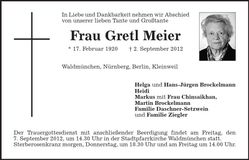 Traueranzeige Gretl Meier