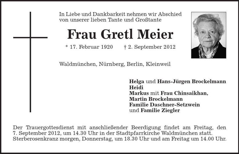 Traueranzeige Gretl Meier