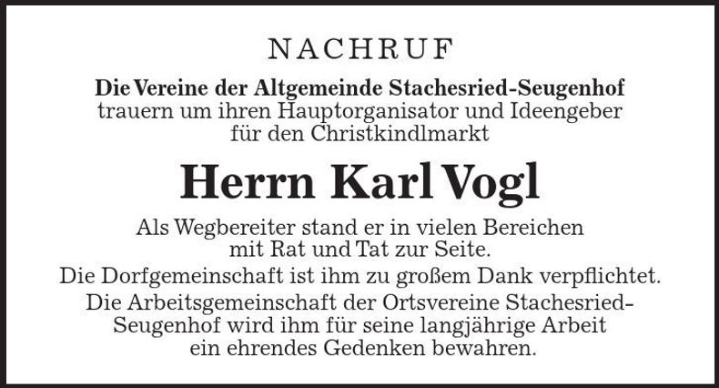 Traueranzeige Karl Vogl