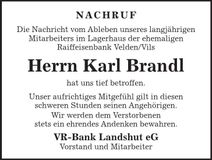 Traueranzeige Karl Brandl