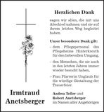 Traueranzeige Irmtraud Anetsberger