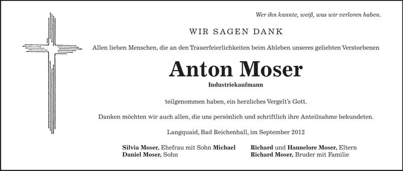Traueranzeige Anton Moser