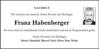 Traueranzeige Franz Habenberger