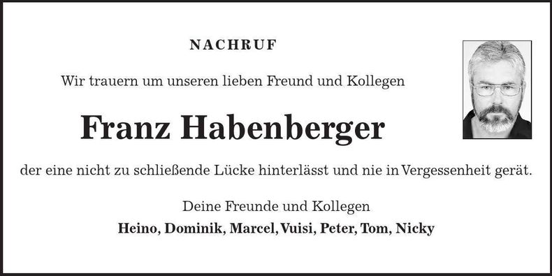 Traueranzeige Franz Habenberger