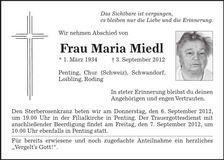 Traueranzeige Maria Miedl