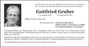 Traueranzeige Gottfried Gruber
