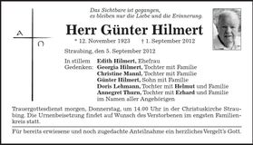 Traueranzeige Günter Hilmert