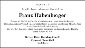 Traueranzeige Franz Habenberger