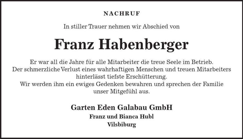 Traueranzeige Franz Habenberger