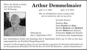 Traueranzeige Arthur Demmelmaier