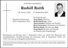 Traueranzeige Rudolf Raith