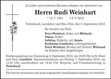 Traueranzeige Rudi Weinhart