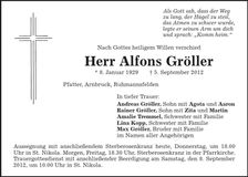 Traueranzeige Alfons Gröller