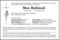Traueranzeige Max Ruhland