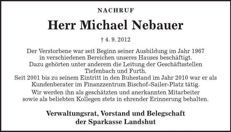 Traueranzeige Michael Nebauer