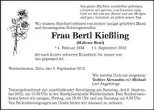 Traueranzeige Bertl Kießling