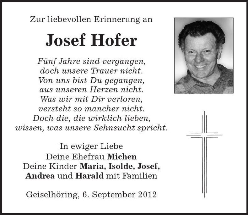 Traueranzeige Josef Hofer