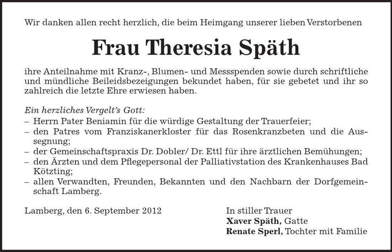 Traueranzeige Theresia Späth