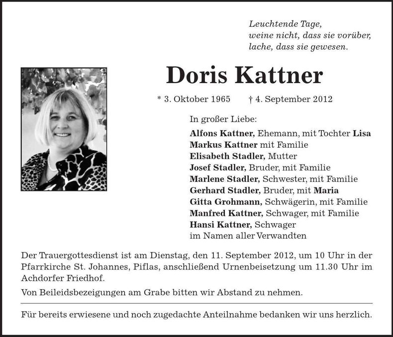 Traueranzeige Doris Kattner