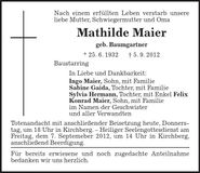 Traueranzeige Mathilde Maier