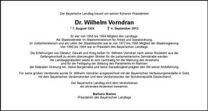 Traueranzeige Wilhelm Dr. Vorndran