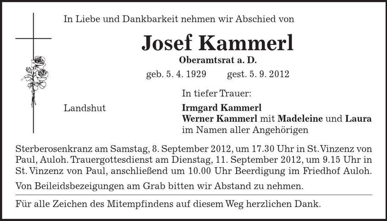 Traueranzeige Josef Kammerl