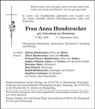 Traueranzeige Anna Hundsrucker