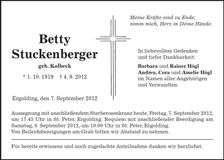 Traueranzeige Betty Stuckenberger